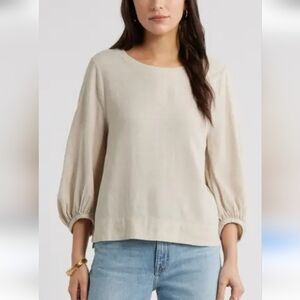 Caslon Linen Blend Women's M Blouse Long Sleeve Boho Lagenlook